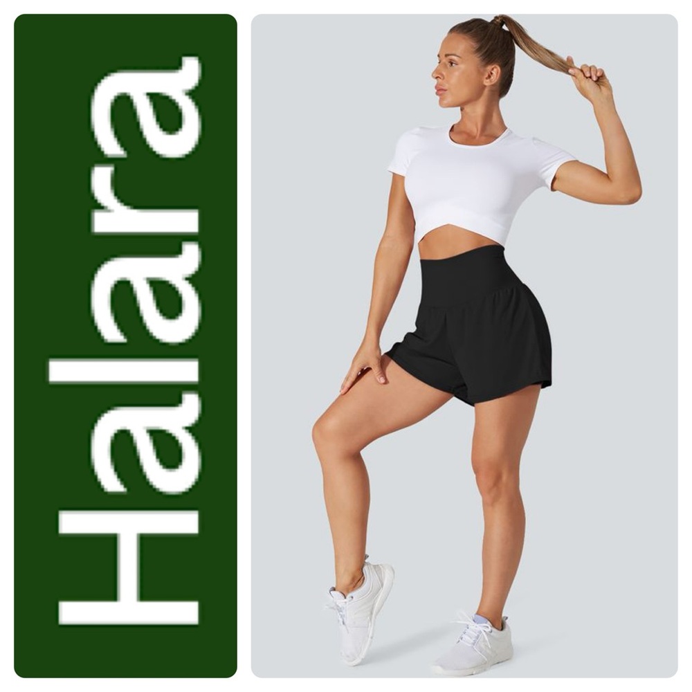 HALARA Black Super High Waisted Back Pocket & Side Hidden Pocket Yoga Shorts XL